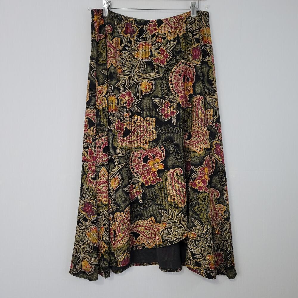 Mirasol Dark Floral Pull On Midi Skirt size XL Multicolor Fairy Grunge Y2K USA